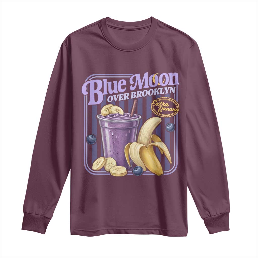 Blue Moon Over Brooklyn Banana Smoothie Aesthetic Long Sleeve Shirt Extra Banana Hockey Romance Retro Style - Wonder Print Shop