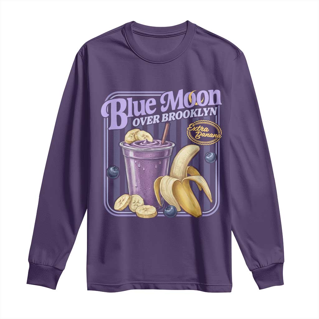 Blue Moon Over Brooklyn Banana Smoothie Aesthetic Long Sleeve Shirt Extra Banana Hockey Romance Retro Style - Wonder Print Shop