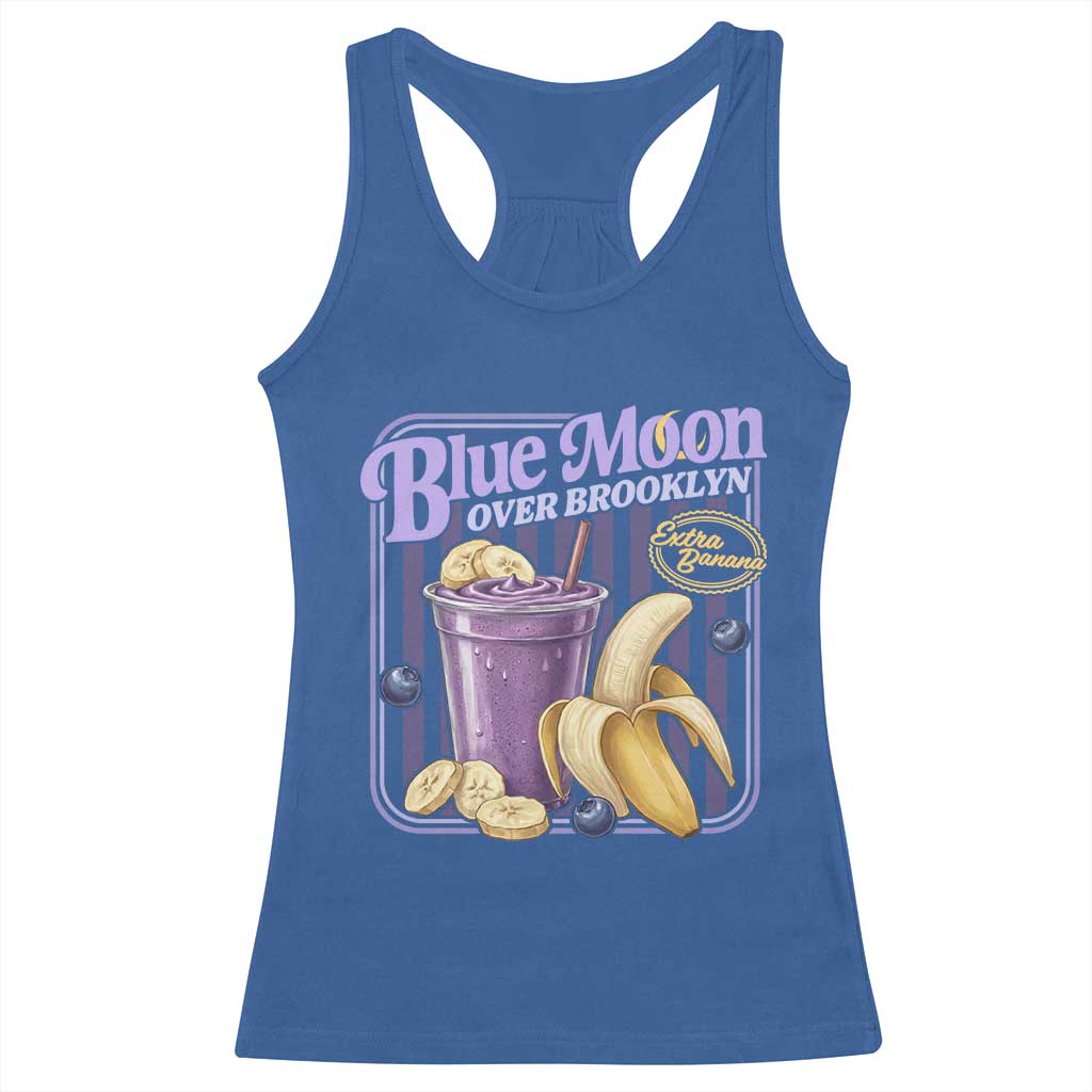 Blue Moon Over Brooklyn Banana Smoothie Aesthetic Racerback Tank Top Extra Banana Hockey Romance Retro Style - Wonder Print Shop
