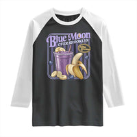 Blue Moon Over Brooklyn Banana Smoothie Aesthetic Raglan Shirt Extra Banana Hockey Romance Retro Style - Wonder Print Shop