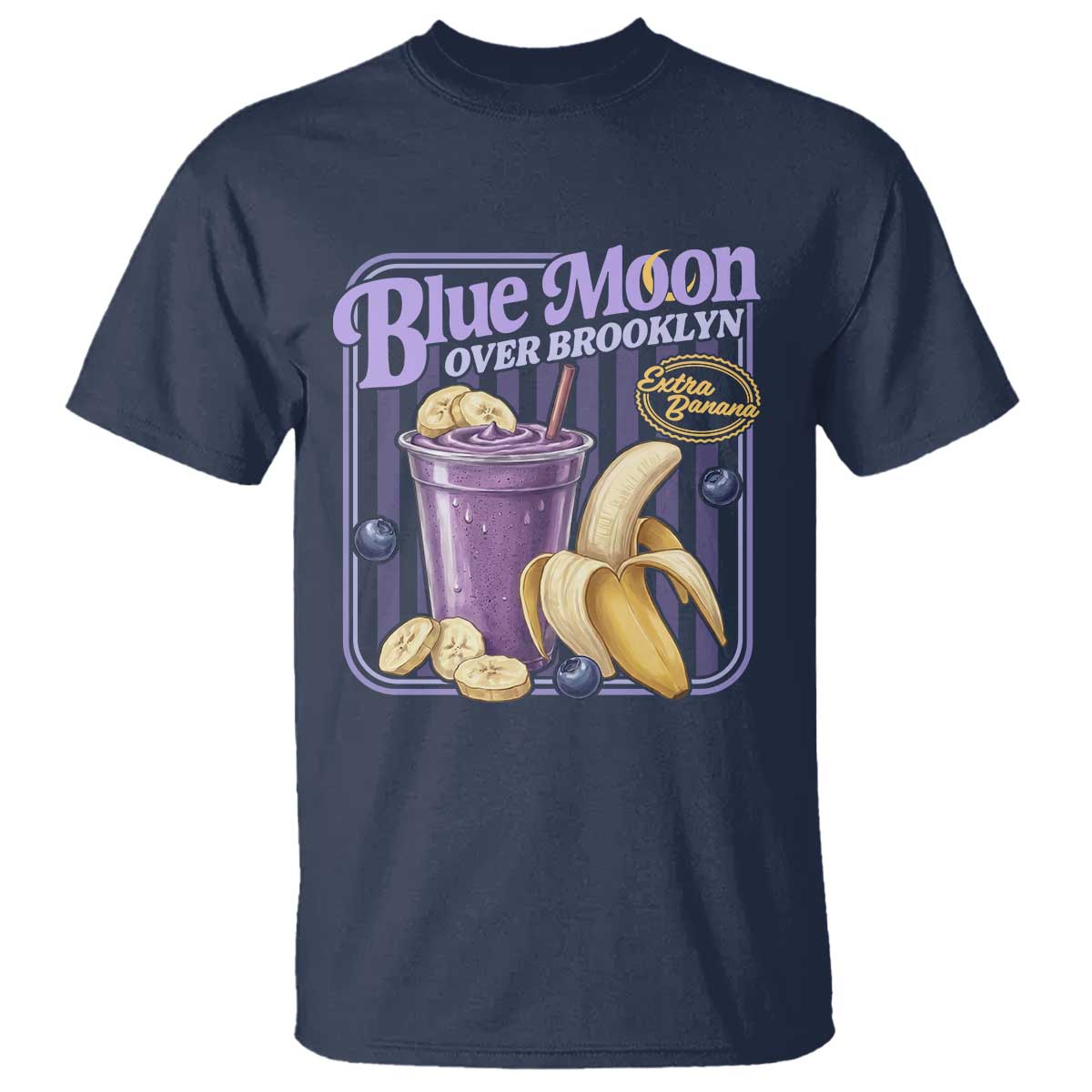 Blue Moon Over Brooklyn Banana Smoothie Aesthetic T Shirt Extra Banana Hockey Romance Retro Style - Wonder Print Shop