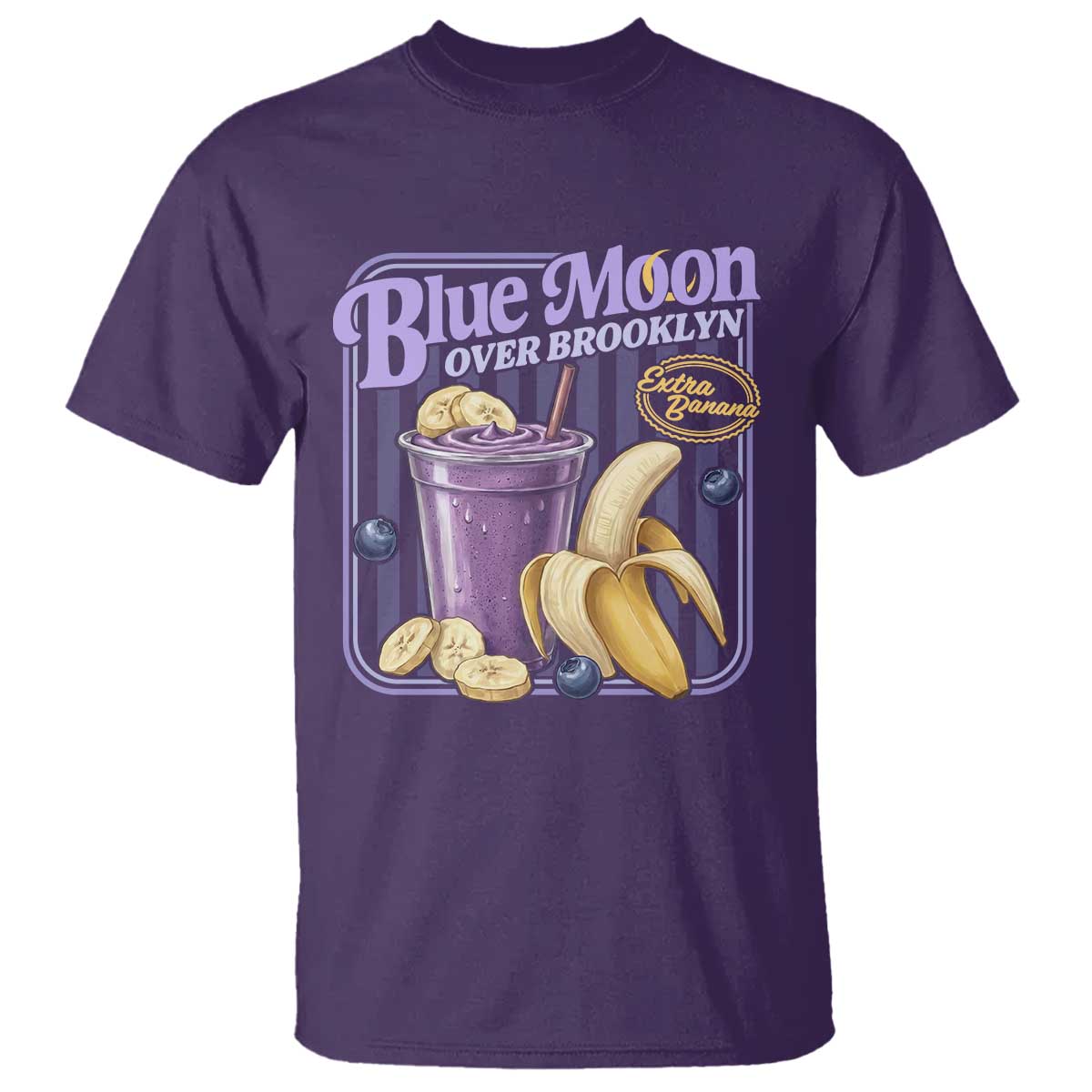Blue Moon Over Brooklyn Banana Smoothie Aesthetic T Shirt Extra Banana Hockey Romance Retro Style - Wonder Print Shop