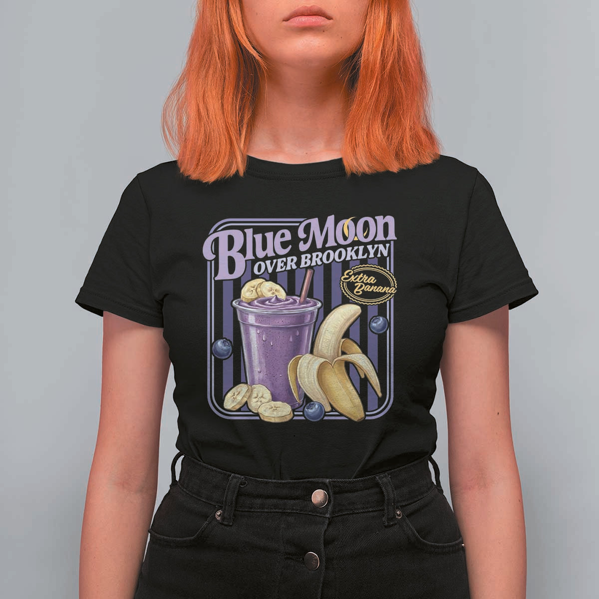 Blue Moon Over Brooklyn Banana Smoothie Aesthetic T Shirt For Women Extra Banana Hockey Romance Retro Style - Wonder Print Shop