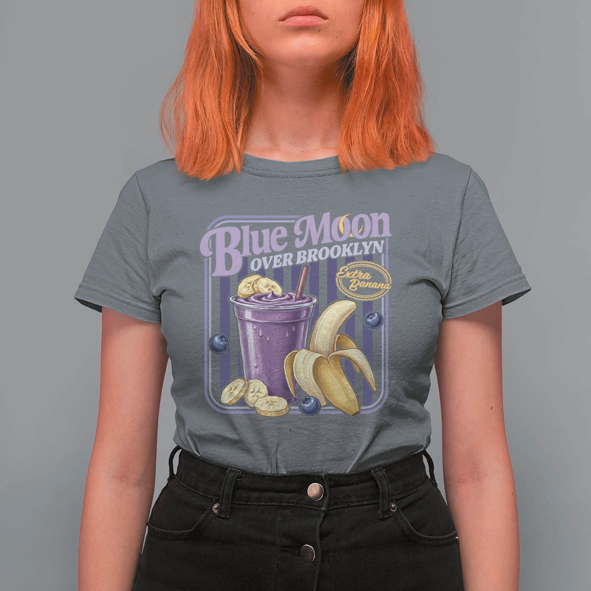 Blue Moon Over Brooklyn Banana Smoothie Aesthetic T Shirt For Women Extra Banana Hockey Romance Retro Style - Wonder Print Shop