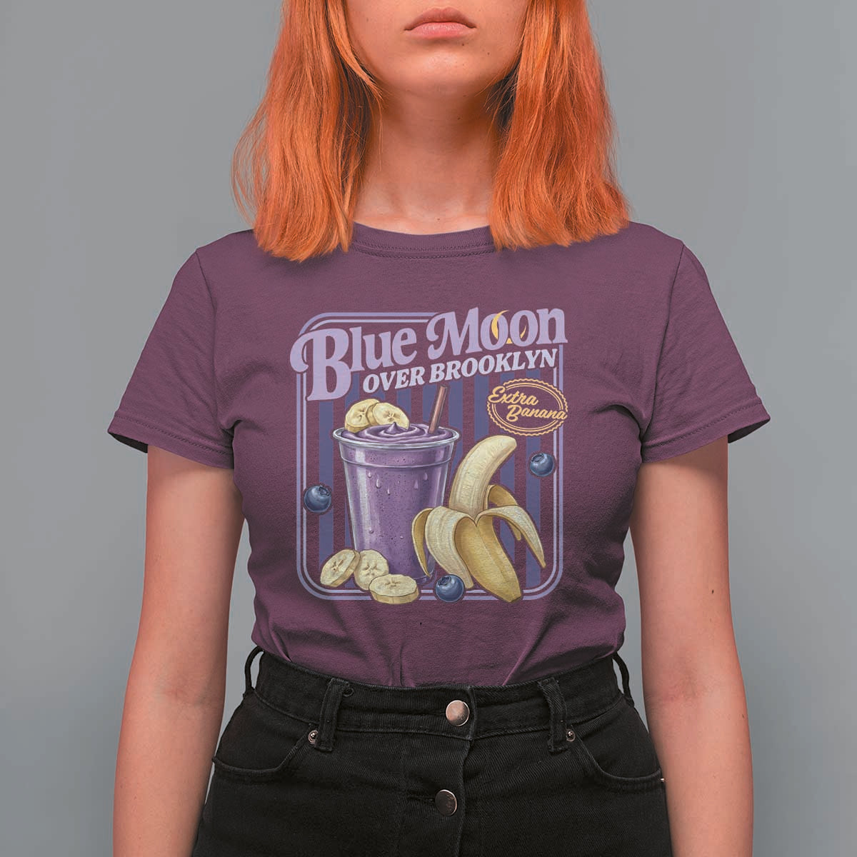 Blue Moon Over Brooklyn Banana Smoothie Aesthetic T Shirt For Women Extra Banana Hockey Romance Retro Style - Wonder Print Shop