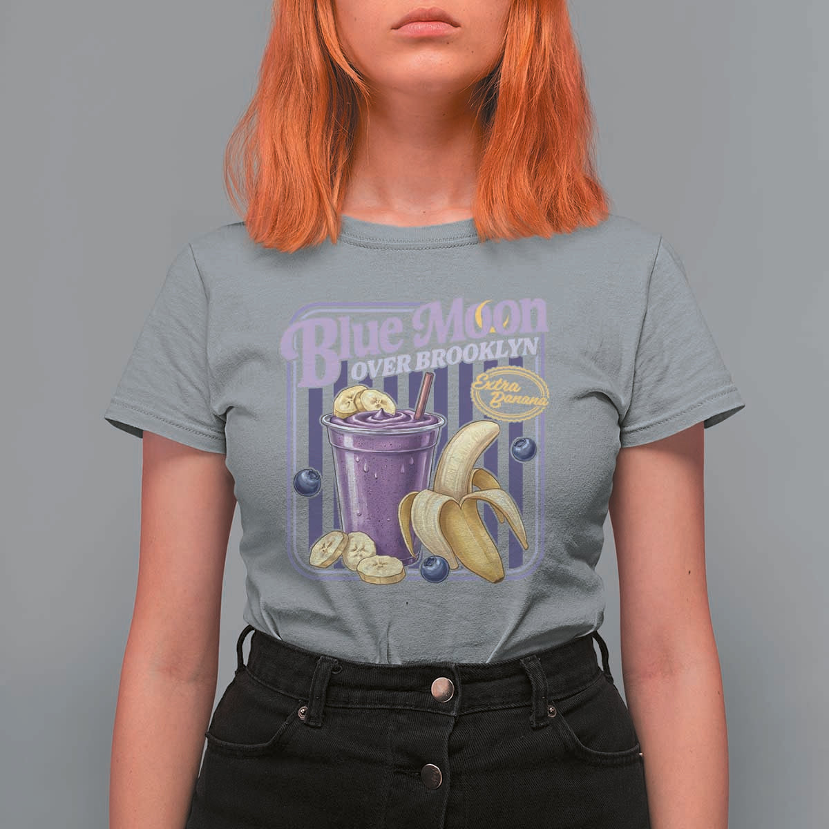 Blue Moon Over Brooklyn Banana Smoothie Aesthetic T Shirt For Women Extra Banana Hockey Romance Retro Style - Wonder Print Shop
