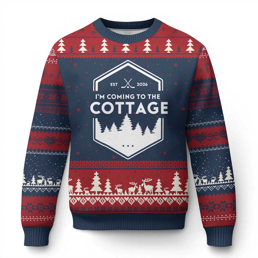 I'm Coming to the Cottage Ugly Christmas Sweater Rustic Outdoor Retro Forest Hockey Romance - Wonder Print Shop