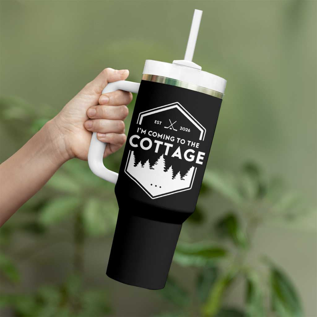 I'm Coming to the Cottage Tumbler With Handle Rustic Outdoor Retro Forest Hockey Romance - Wonder Print Shop
