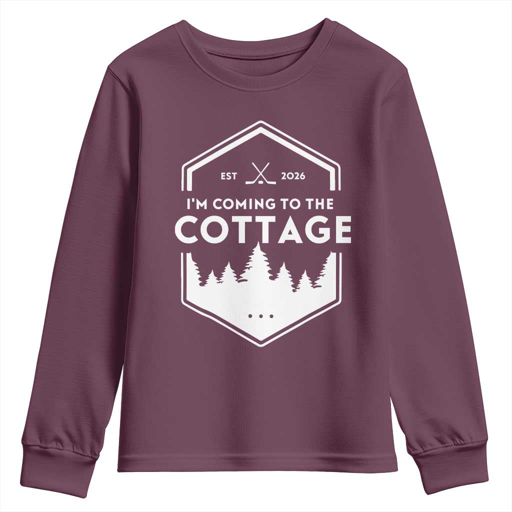 I'm Coming to the Cottage Youth Sweatshirt Rustic Outdoor Retro Forest Hockey Romance - Wonder Print Shop