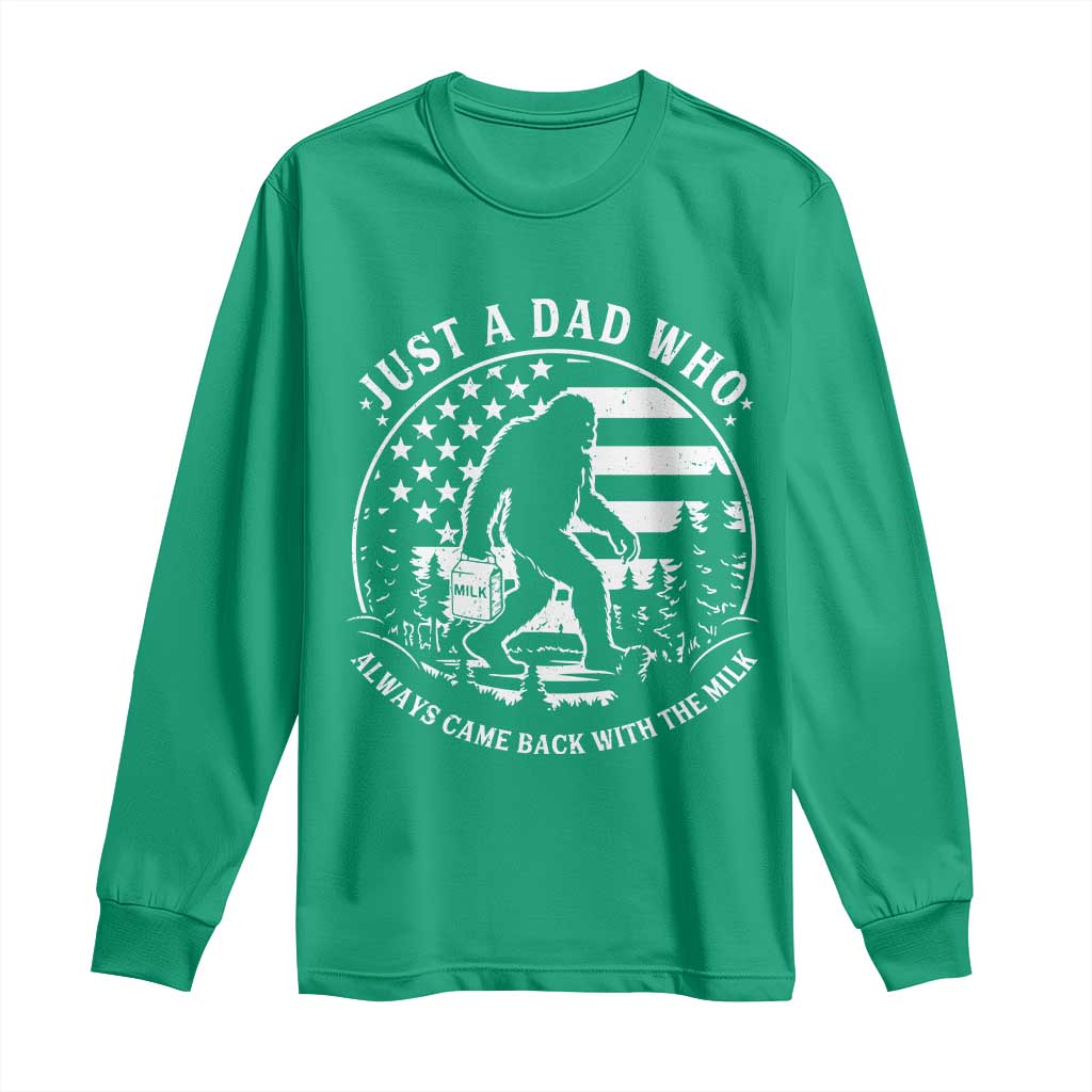 Just a Dad Who Came Back with the Milk Long Sleeve Shirt Funny Bigfoot Father's Day Sasquatch - Wonder Print Shop