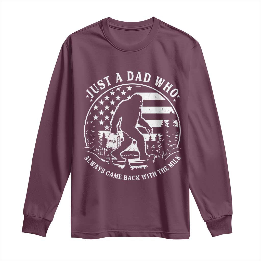 Just a Dad Who Came Back with the Milk Long Sleeve Shirt Funny Bigfoot Father's Day Sasquatch - Wonder Print Shop