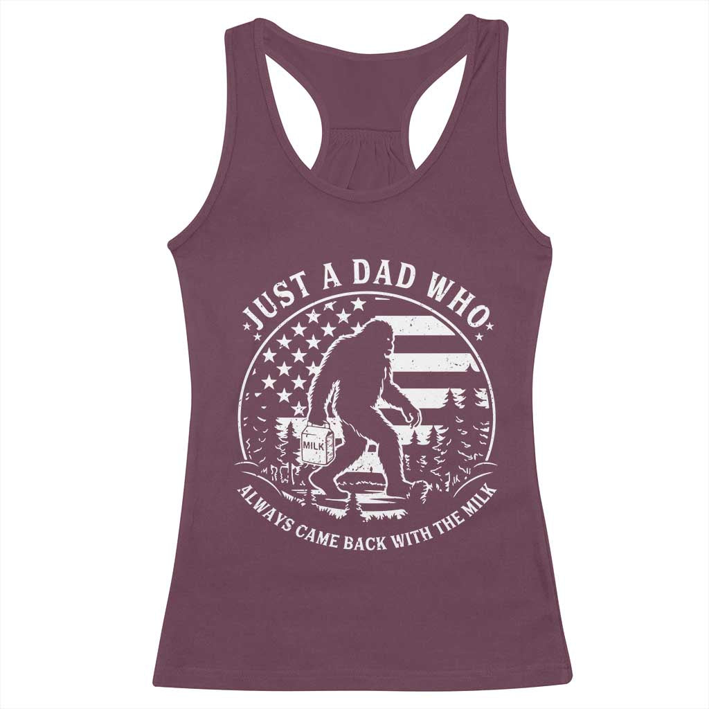 Just a Dad Who Came Back with the Milk Racerback Tank Top Funny Bigfoot Father's Day Sasquatch - Wonder Print Shop