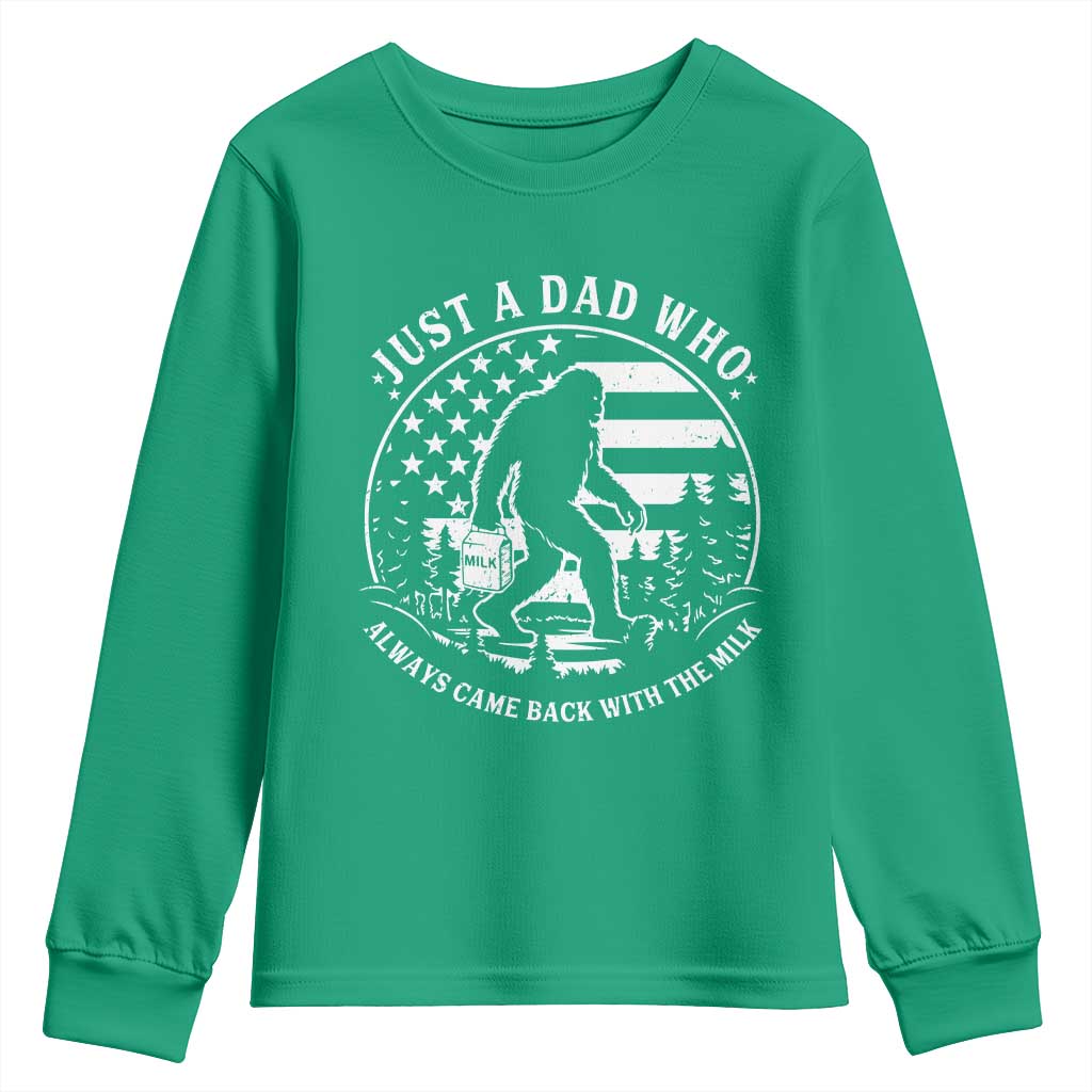 Just a Dad Who Came Back with the Milk Youth Sweatshirt Funny Bigfoot Father's Day Sasquatch - Wonder Print Shop