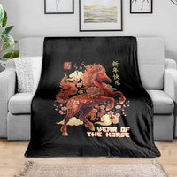 Year of the Horse Chinese New Year Throw Blanket Floral Zodiac Horse Lunar Festival - Wonder Print Shop