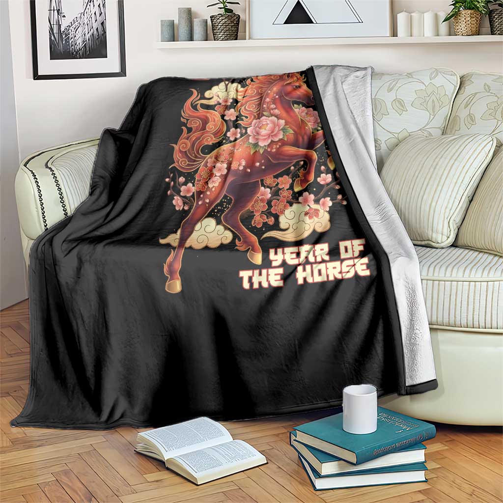 Year of the Horse Chinese New Year Throw Blanket Floral Zodiac Horse Lunar Festival - Wonder Print Shop