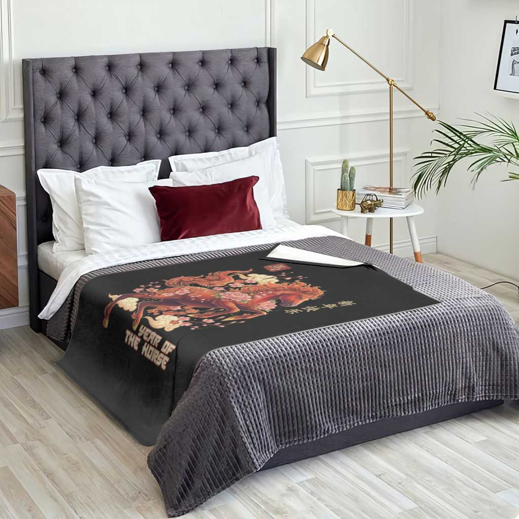 Year of the Horse Chinese New Year Throw Blanket Floral Zodiac Horse Lunar Festival - Wonder Print Shop
