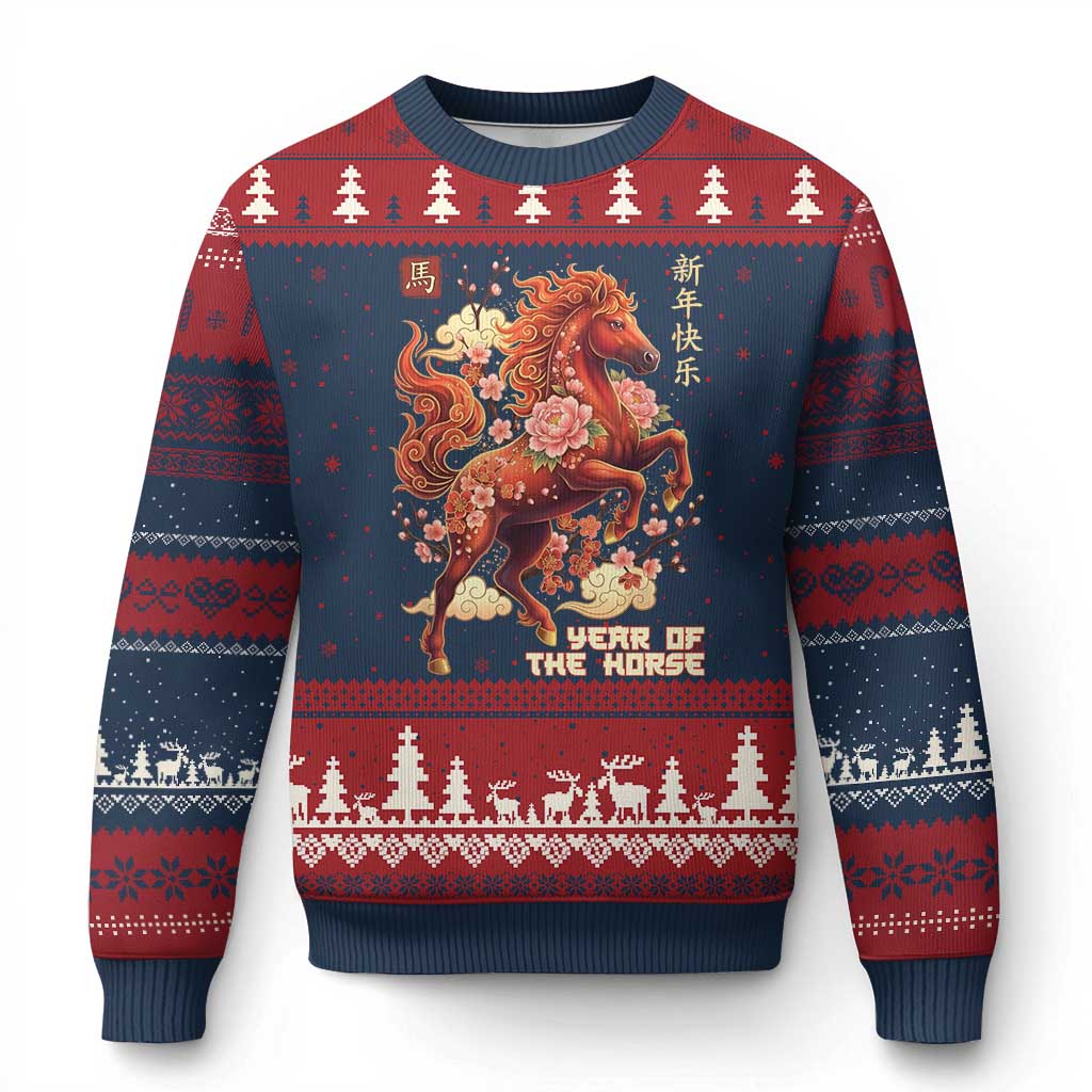 Year of the Horse Chinese New Year Ugly Christmas Sweater Floral Zodiac Horse Lunar Festival - Wonder Print Shop