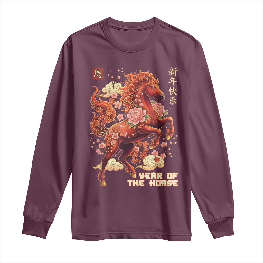 Year of the Horse Chinese New Year Long Sleeve Shirt Floral Zodiac Horse Lunar Festival - Wonder Print Shop