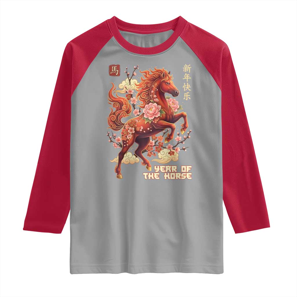 Year of the Horse Chinese New Year Raglan Shirt Floral Zodiac Horse Lunar Festival - Wonder Print Shop
