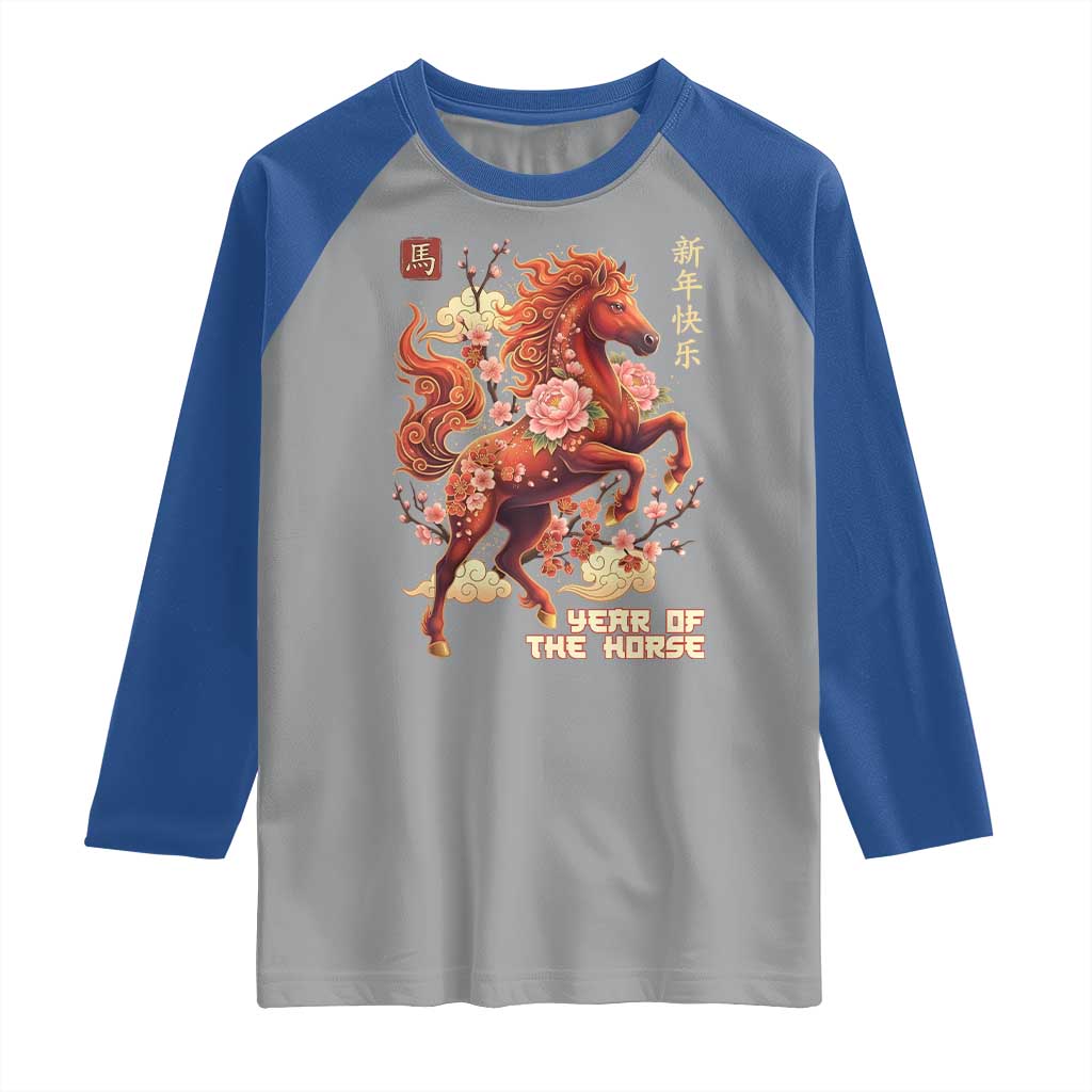 Year of the Horse Chinese New Year Raglan Shirt Floral Zodiac Horse Lunar Festival - Wonder Print Shop