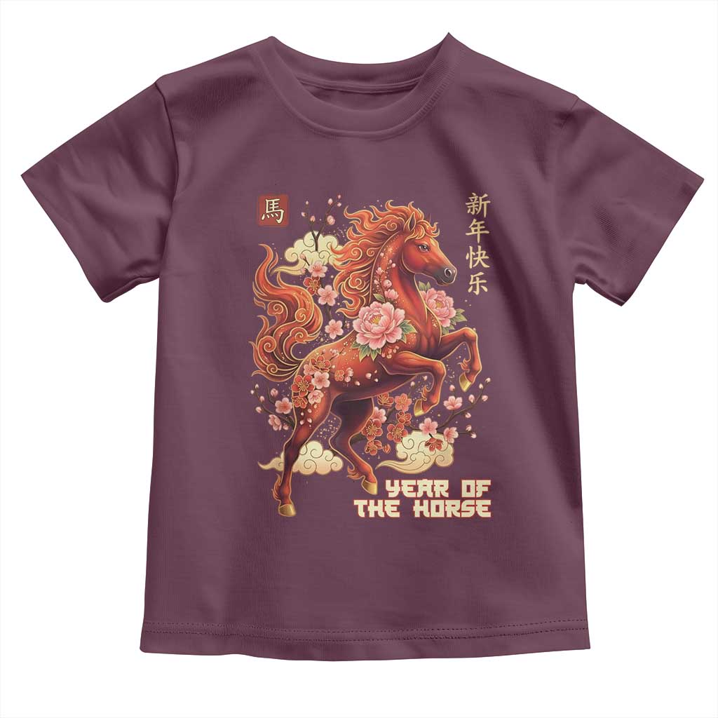 Year of the Horse Chinese New Year Toddler T Shirt Floral Zodiac Horse Lunar Festival - Wonder Print Shop