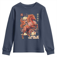 Year of the Horse Chinese New Year Youth Sweatshirt Floral Zodiac Horse Lunar Festival - Wonder Print Shop