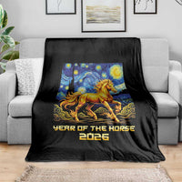 Year of the Horse Starry Night Inspired Graphic Throw Blanket Golden Horse Chinese Zodiac Art - Wonder Print Shop