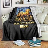 Year of the Horse Starry Night Inspired Graphic Throw Blanket Golden Horse Chinese Zodiac Art - Wonder Print Shop