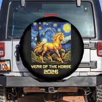 Year of the Horse Starry Night Inspired Graphic Spare Tire Cover Golden Horse Chinese Zodiac Art - Wonder Print Shop
