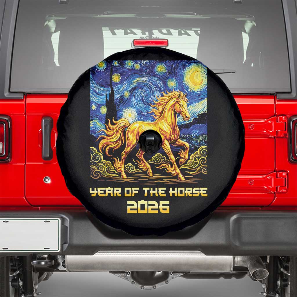 Year of the Horse Starry Night Inspired Graphic Spare Tire Cover Golden Horse Chinese Zodiac Art - Wonder Print Shop