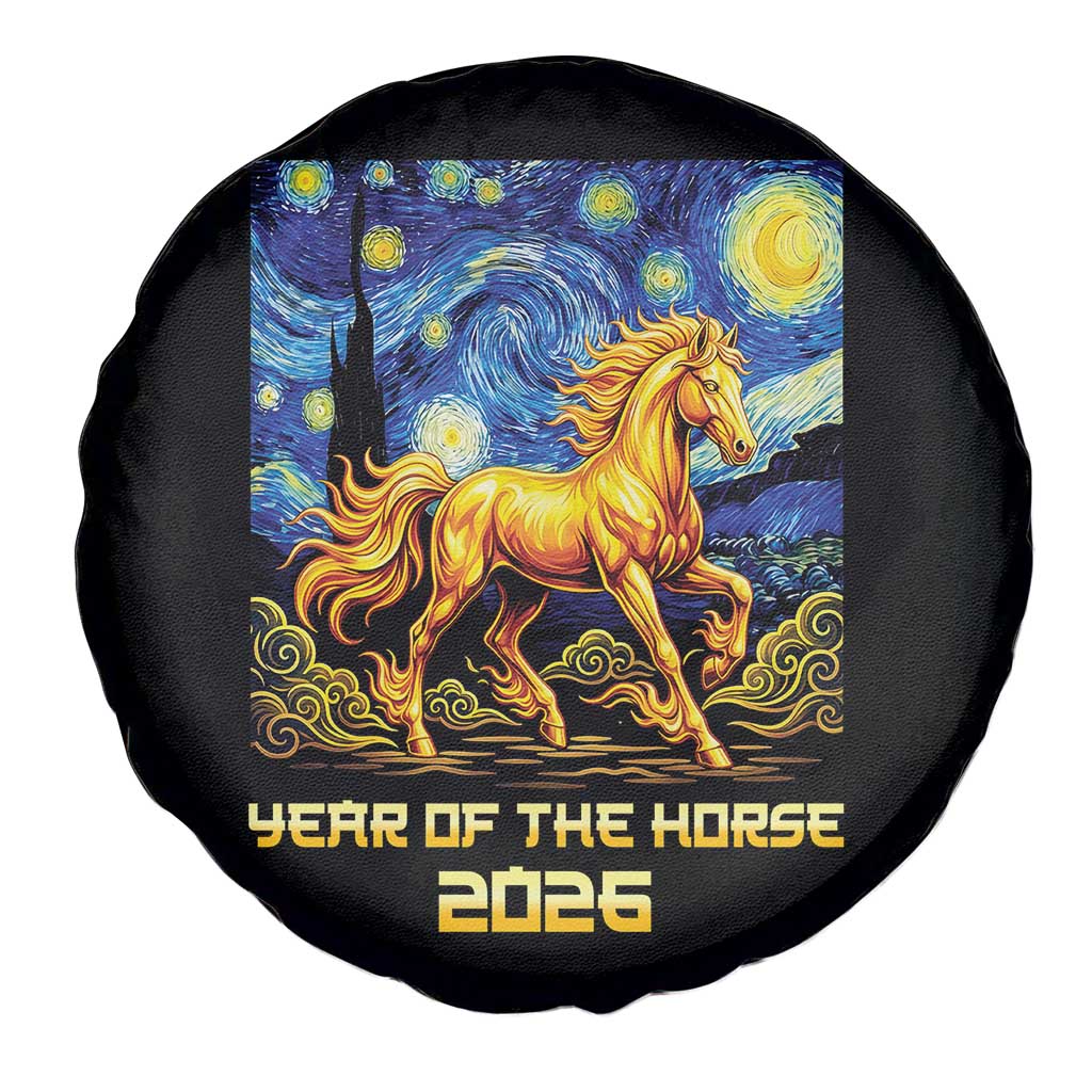 Year of the Horse Starry Night Inspired Graphic Spare Tire Cover Golden Horse Chinese Zodiac Art - Wonder Print Shop
