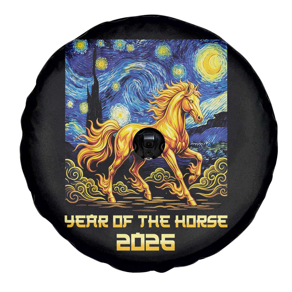 Year of the Horse Starry Night Inspired Graphic Spare Tire Cover Golden Horse Chinese Zodiac Art - Wonder Print Shop