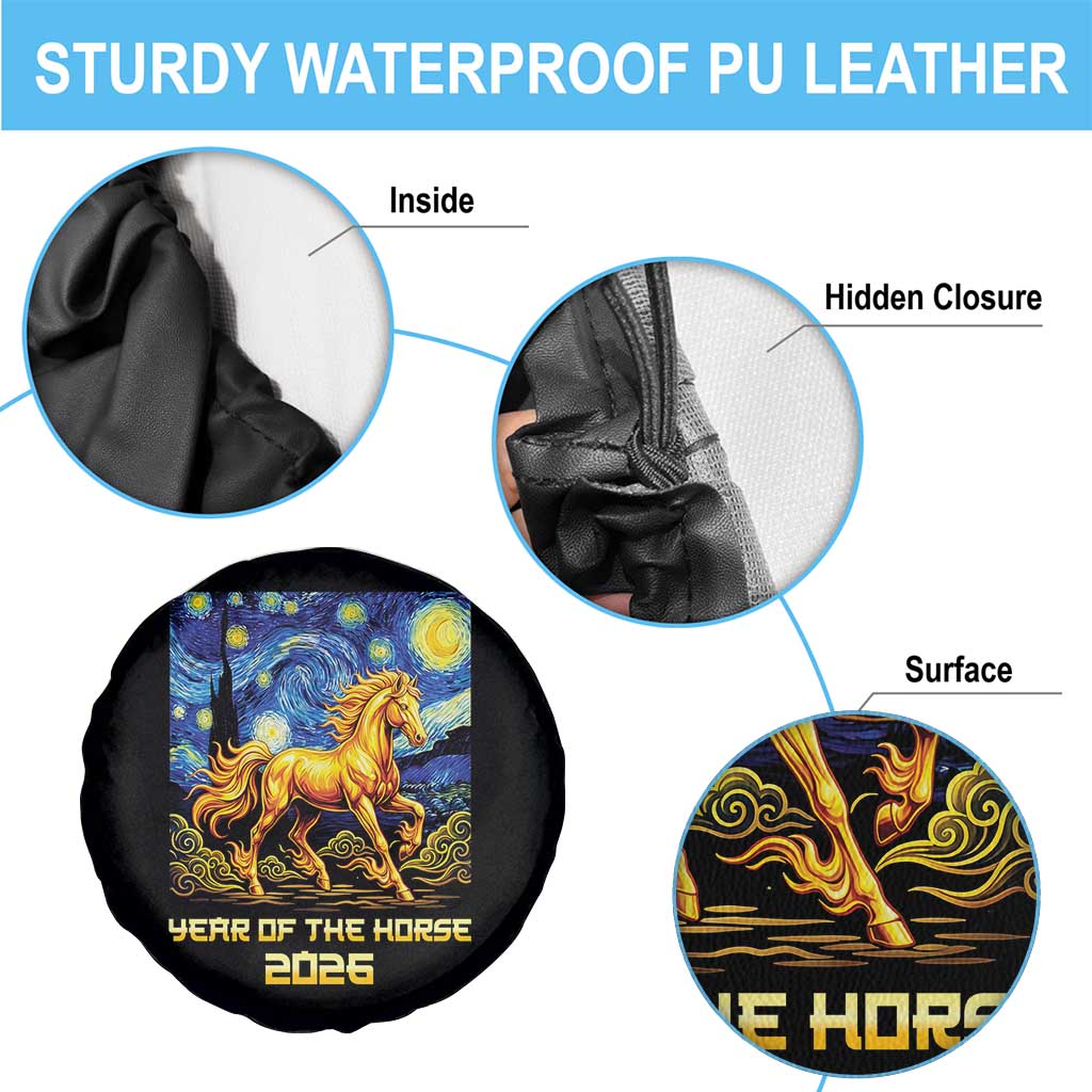 Year of the Horse Starry Night Inspired Graphic Spare Tire Cover Golden Horse Chinese Zodiac Art - Wonder Print Shop