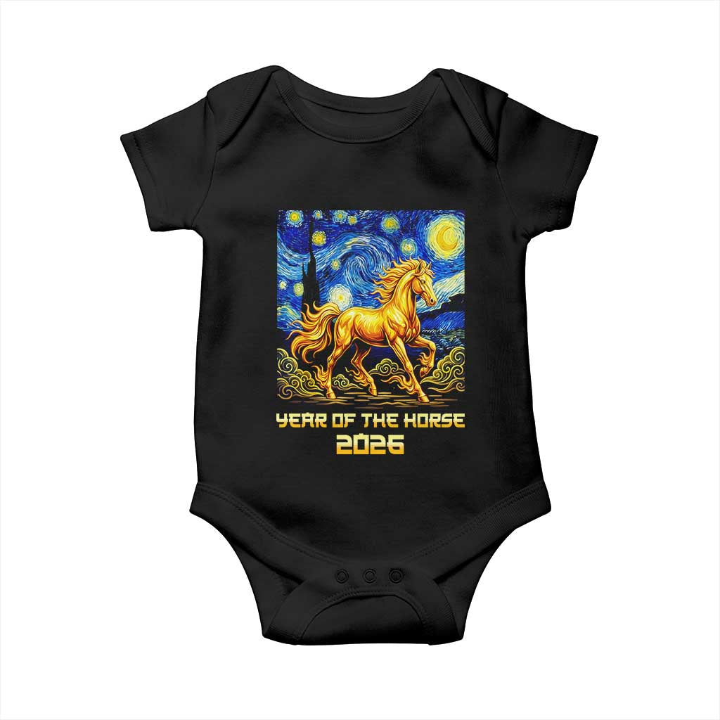 Year of the Horse Starry Night Inspired Graphic Baby Onesie Golden Horse Chinese Zodiac Art - Wonder Print Shop