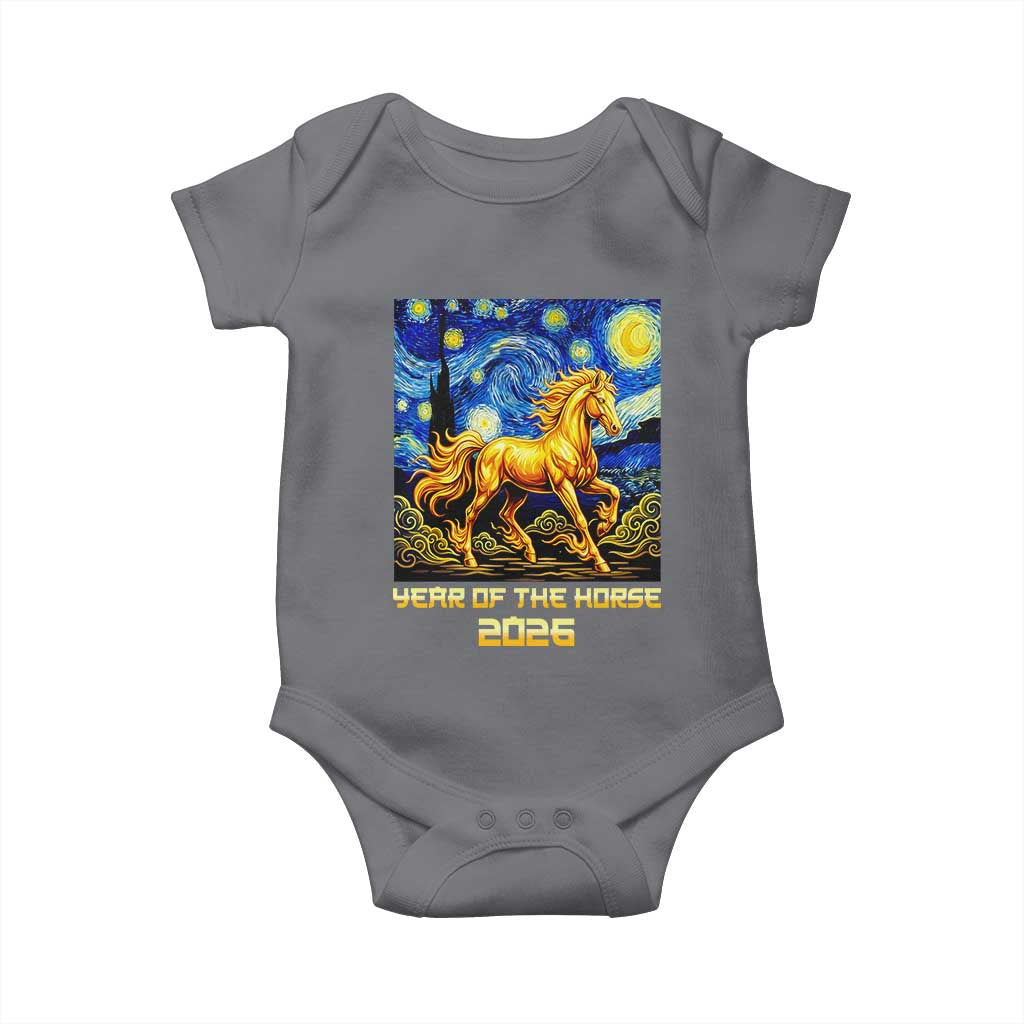 Year of the Horse Starry Night Inspired Graphic Baby Onesie Golden Horse Chinese Zodiac Art - Wonder Print Shop