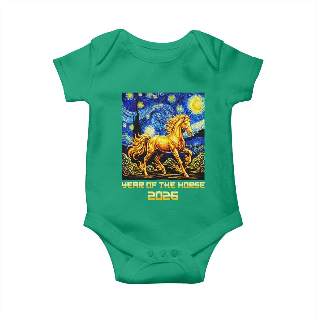 Year of the Horse Starry Night Inspired Graphic Baby Onesie Golden Horse Chinese Zodiac Art - Wonder Print Shop