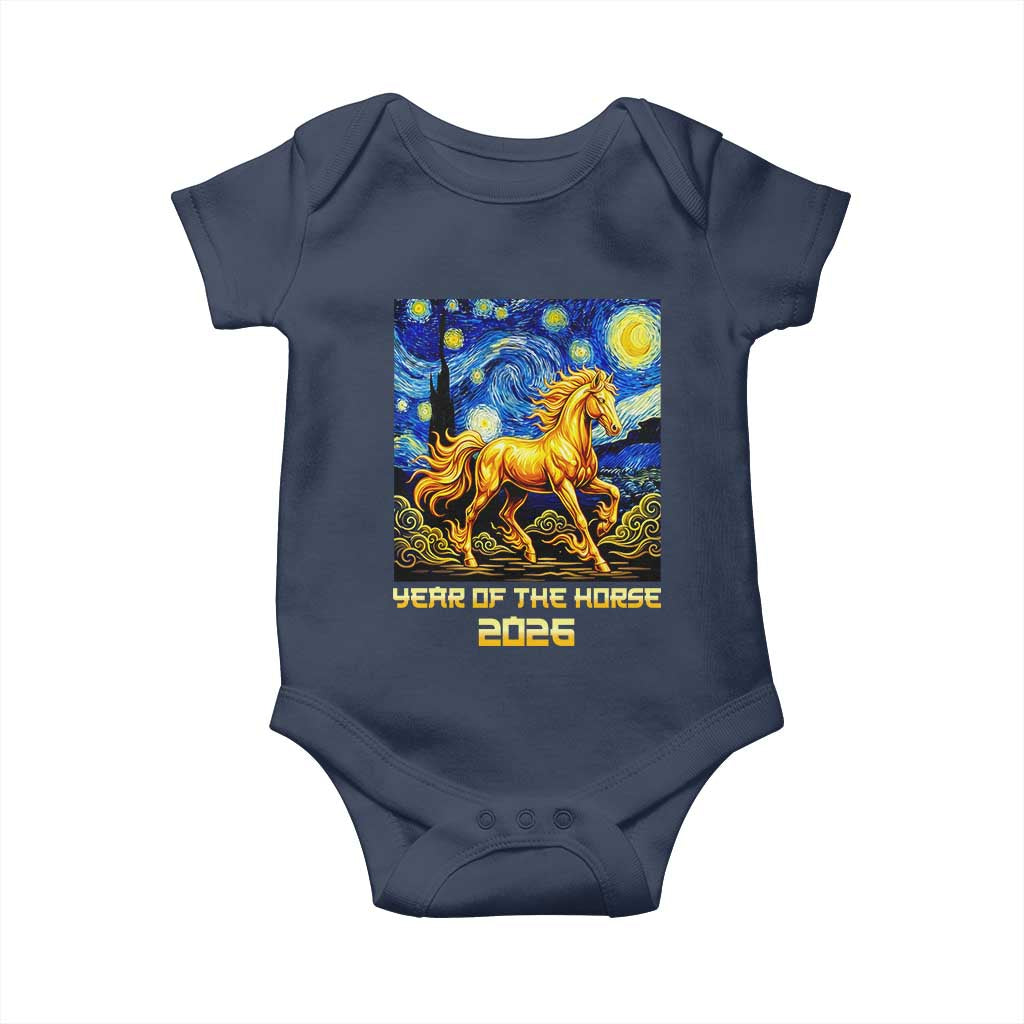 Year of the Horse Starry Night Inspired Graphic Baby Onesie Golden Horse Chinese Zodiac Art - Wonder Print Shop