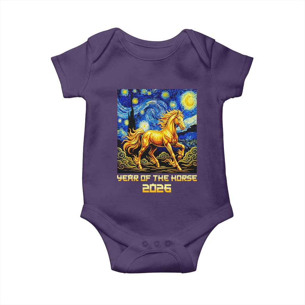 Year of the Horse Starry Night Inspired Graphic Baby Onesie Golden Horse Chinese Zodiac Art - Wonder Print Shop
