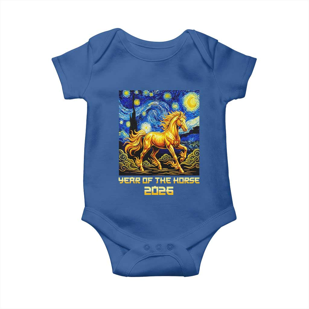 Year of the Horse Starry Night Inspired Graphic Baby Onesie Golden Horse Chinese Zodiac Art - Wonder Print Shop