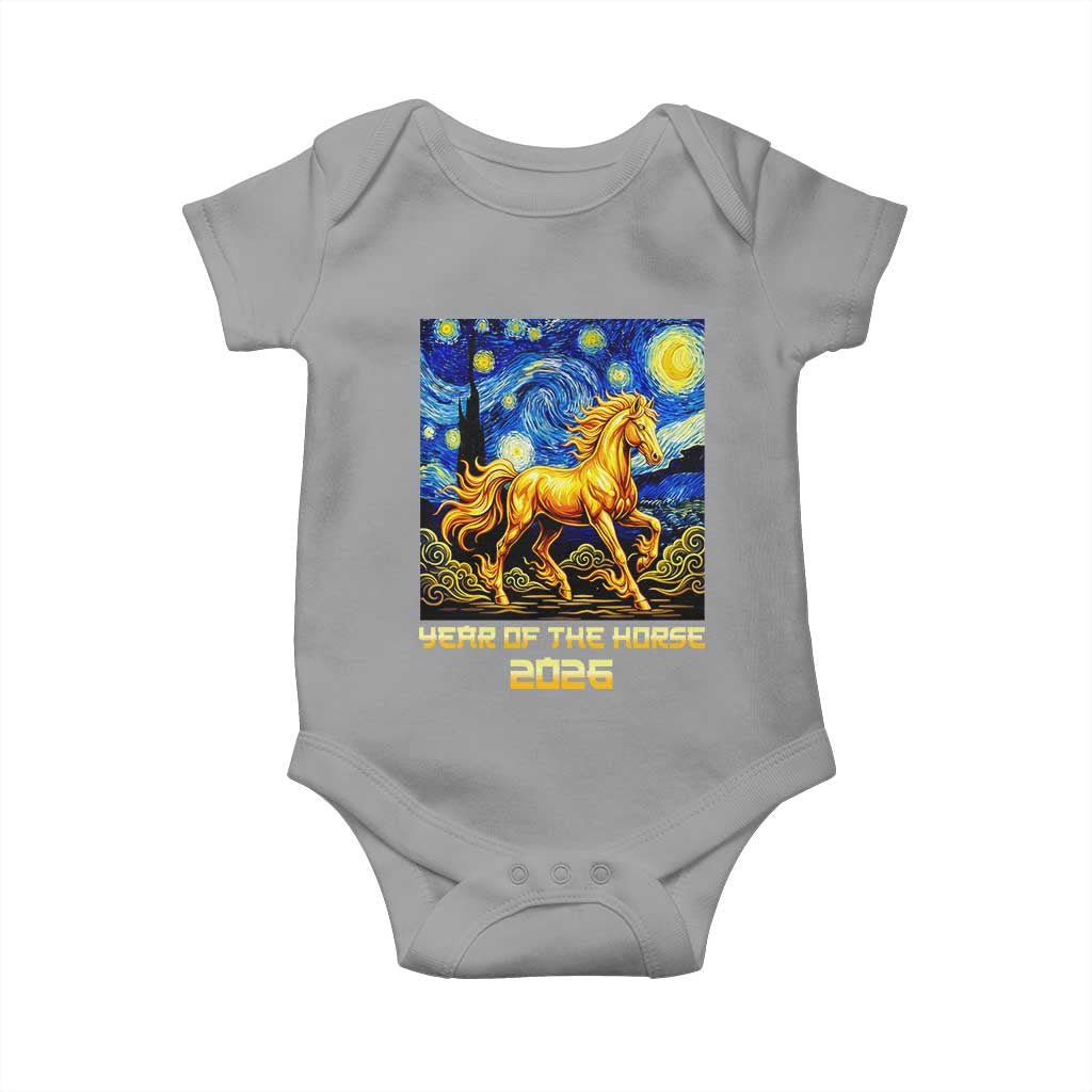 Year of the Horse Starry Night Inspired Graphic Baby Onesie Golden Horse Chinese Zodiac Art - Wonder Print Shop