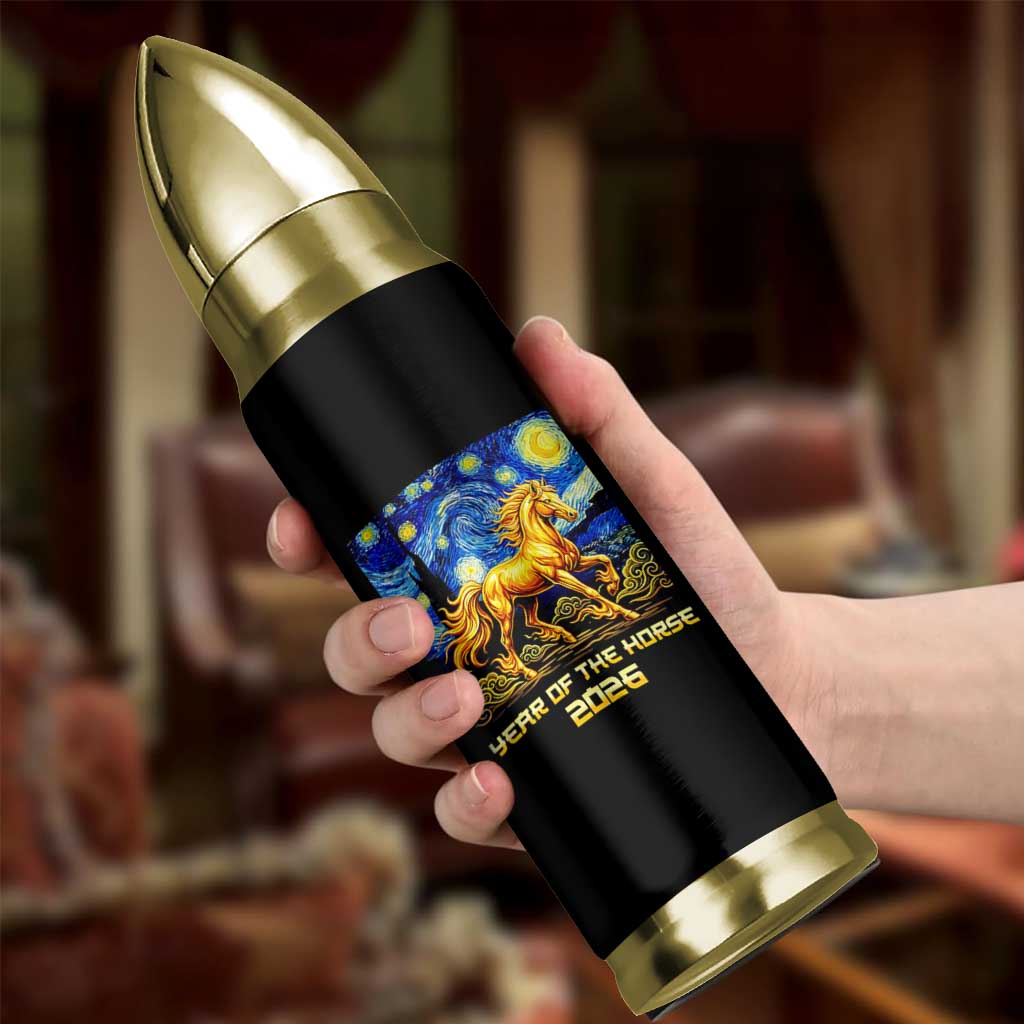 Year of the Horse Starry Night Inspired Graphic Bullet Tumbler Golden Horse Chinese Zodiac Art - Wonder Print Shop