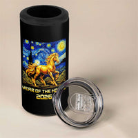 Year of the Horse Starry Night Inspired Graphic 4 in 1 Can Cooler Tumbler Golden Horse Chinese Zodiac Art - Wonder Print Shop