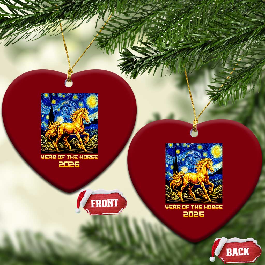 Year of the Horse Starry Night Inspired Graphic Ceramic Ornament Golden Horse Chinese Zodiac Art - Wonder Print Shop
