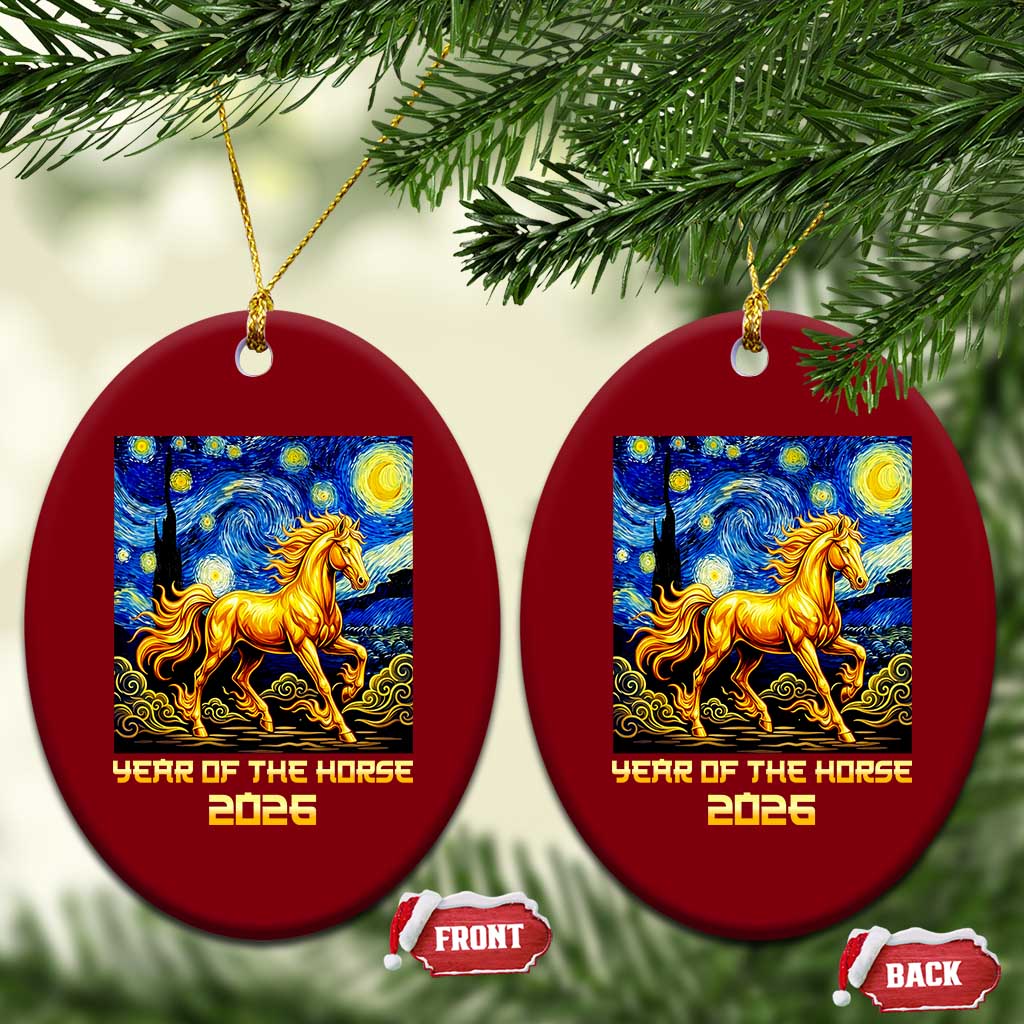 Year of the Horse Starry Night Inspired Graphic Ceramic Ornament Golden Horse Chinese Zodiac Art - Wonder Print Shop