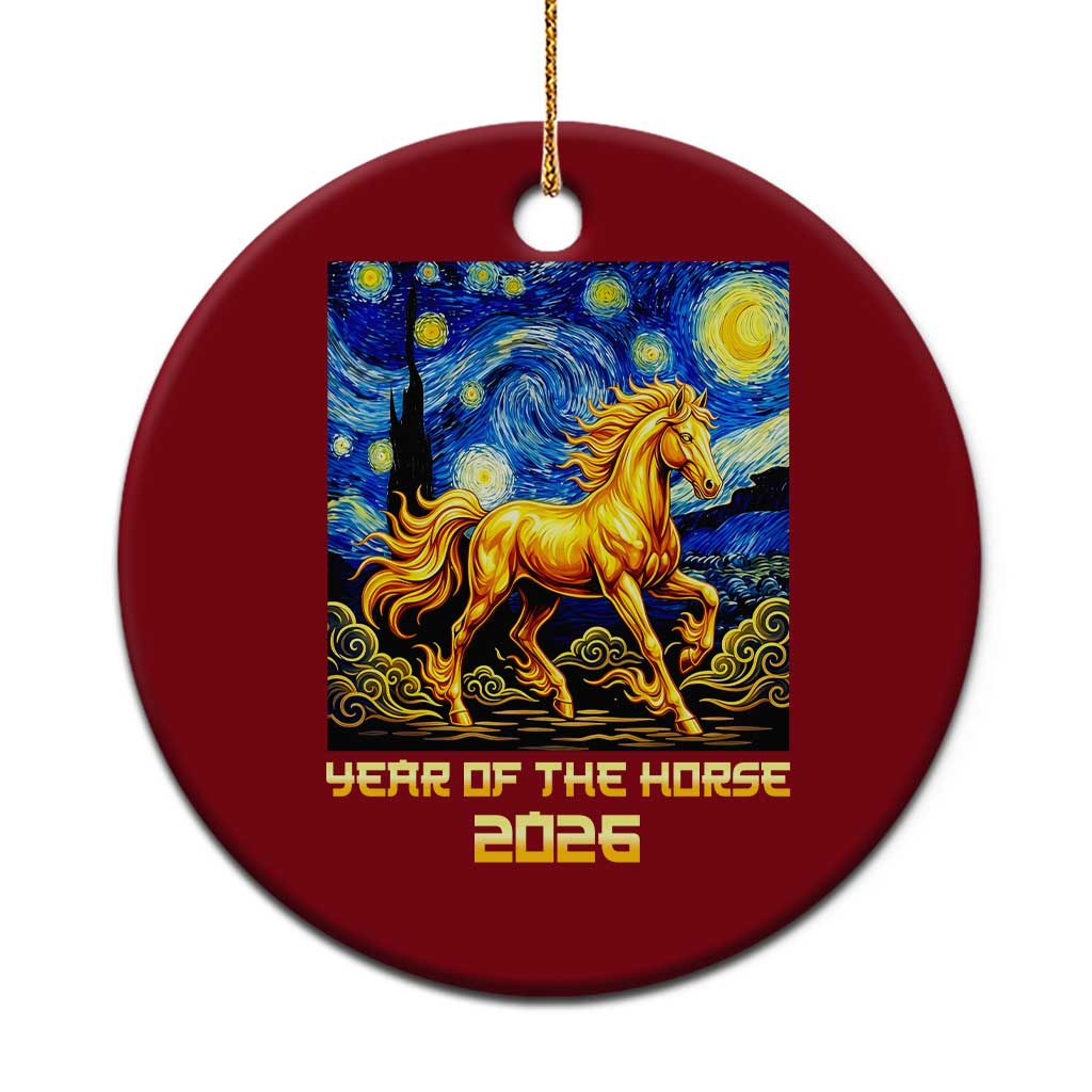 Year of the Horse Starry Night Inspired Graphic Ceramic Ornament Golden Horse Chinese Zodiac Art - Wonder Print Shop
