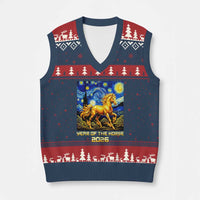 Year of the Horse Starry Night Inspired Graphic V-Neck Knit Sweater Vest Golden Horse Chinese Zodiac Art - Wonder Print Shop