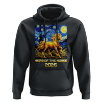 Year of the Horse Starry Night Inspired Graphic Hoodie Golden Horse Chinese Zodiac Art - Wonder Print Shop