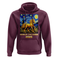 Year of the Horse Starry Night Inspired Graphic Hoodie Golden Horse Chinese Zodiac Art - Wonder Print Shop