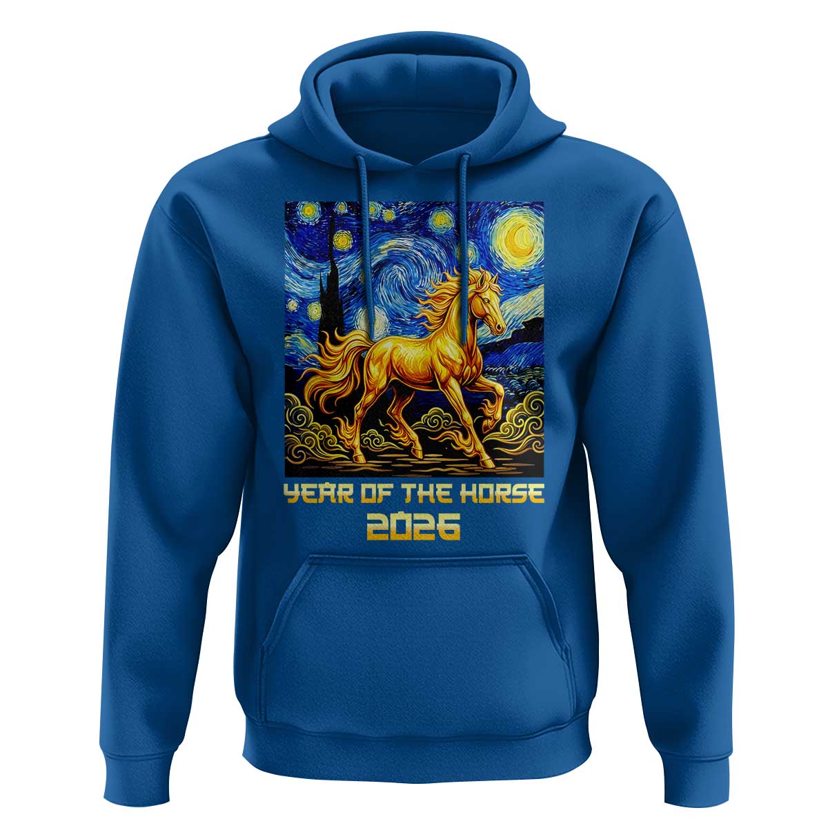 Year of the Horse Starry Night Inspired Graphic Hoodie Golden Horse Chinese Zodiac Art - Wonder Print Shop