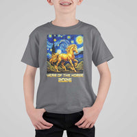 Year of the Horse Starry Night Inspired Graphic T Shirt For Kid Golden Horse Chinese Zodiac Art - Wonder Print Shop